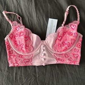 For love and lemons pink heart lace floral bustier satin size M